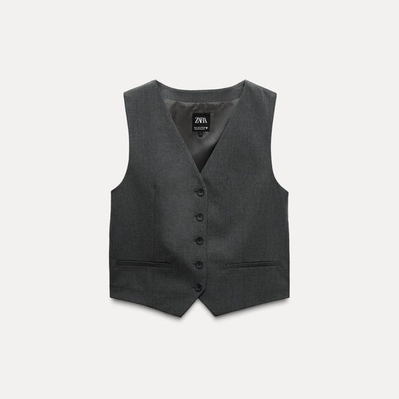 NWT ZARA 2 PIECES MATCH SET SUIT VEST WITH BACK STRAP + DOUBLE PLEAT PANTS GRAY - Picture 13 of 13